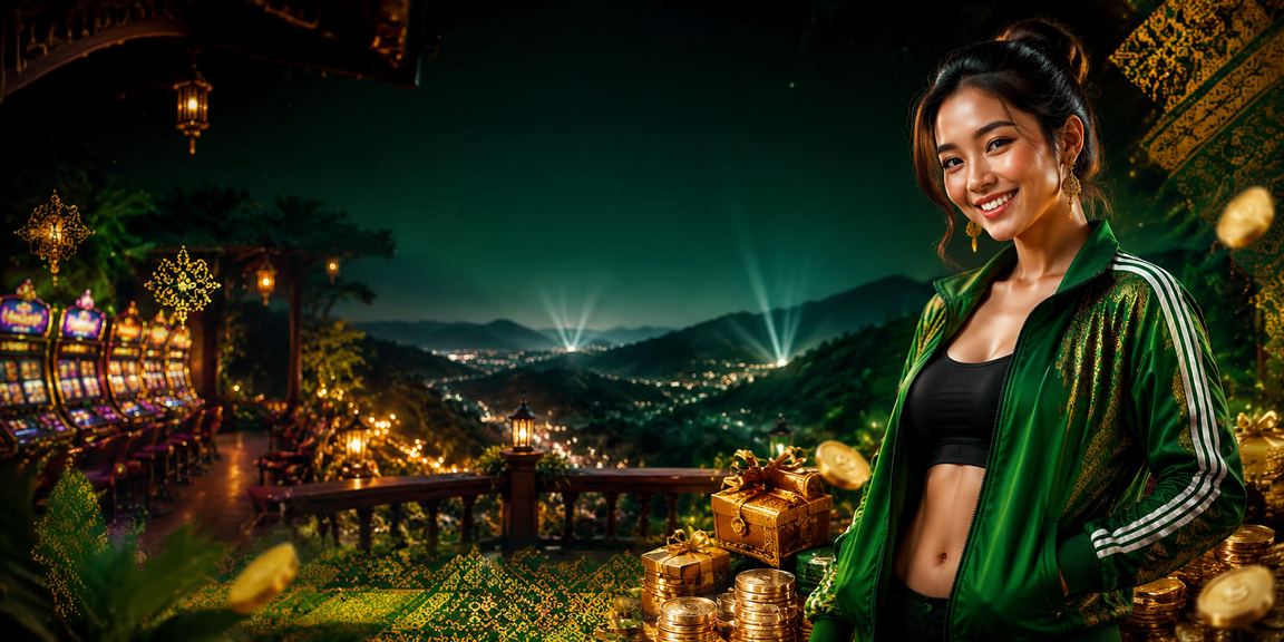 Suasana festival casino dengan layar digital dan pencahayaan warna-warni yang semarak