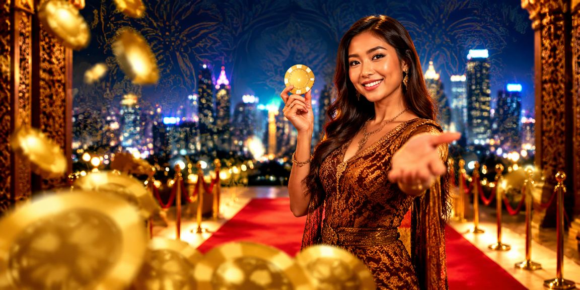 Model Vietnam bermain slot game di layar besar dengan ekspresi antusias